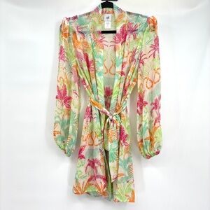 Cabi Sunset Kimono #6185 Jungle Print Sheer Tropical Wrap Top Small